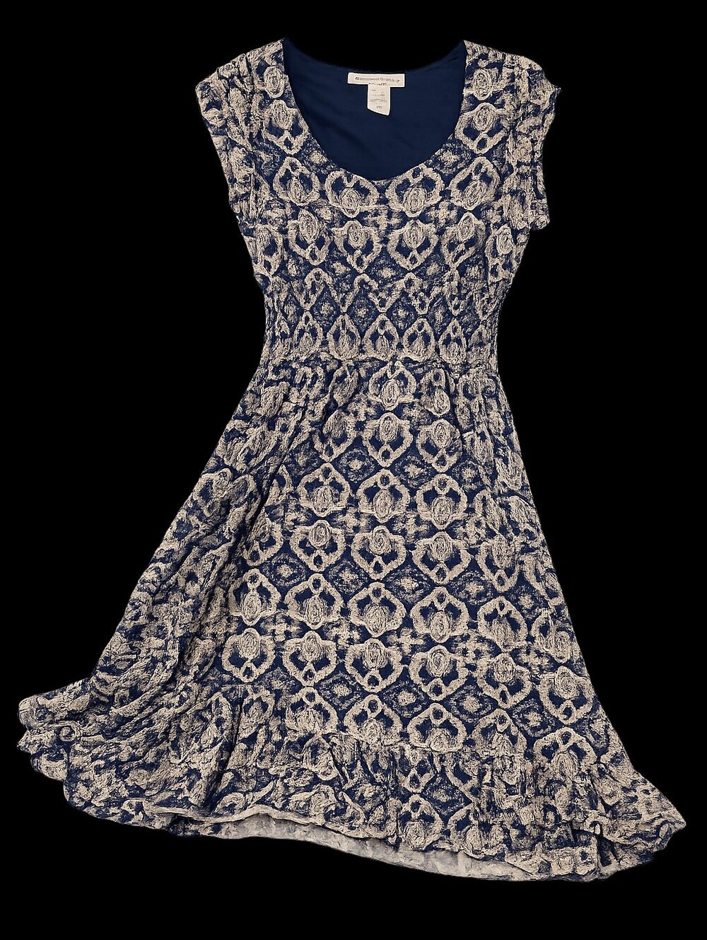 American Rag Navy and Cream Patterned Midi Dress